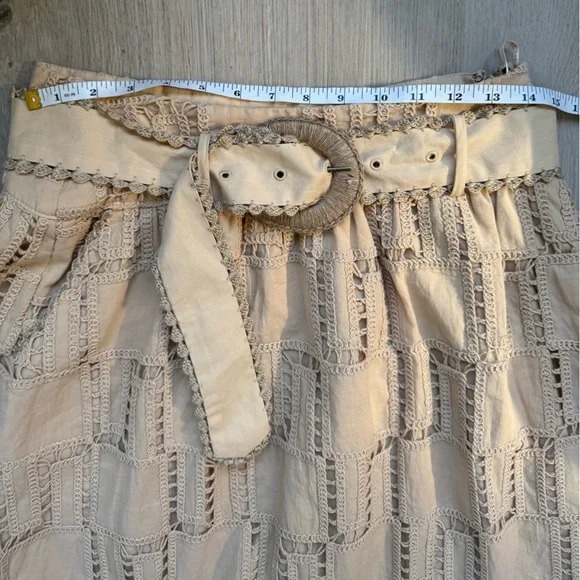 NWOT FARM RIO Sand Crochet Midi Tan Belted Women's Skirt Size S Small - Picture 7 of 13